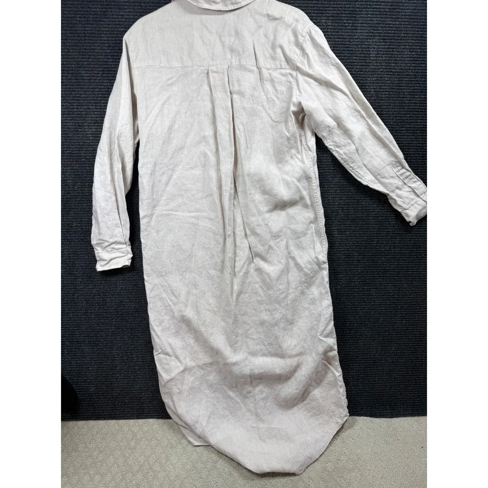 Frank & Eileen Rory Linen Maxi Shirt Dress Sand Beige Womens Small Long Sleeve